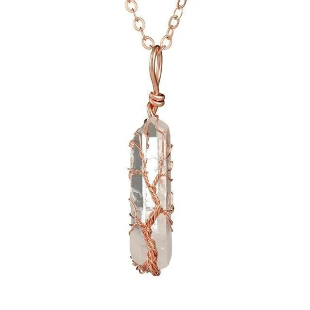 Natural and Rainbow Stone Tree of Life Necklace Crystal Chakra Protection Necklace