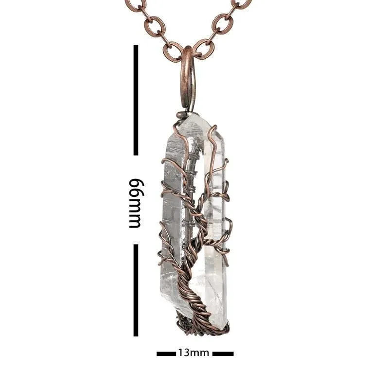 Natural and Rainbow Stone Tree of Life Necklace Crystal Chakra Protection Necklace