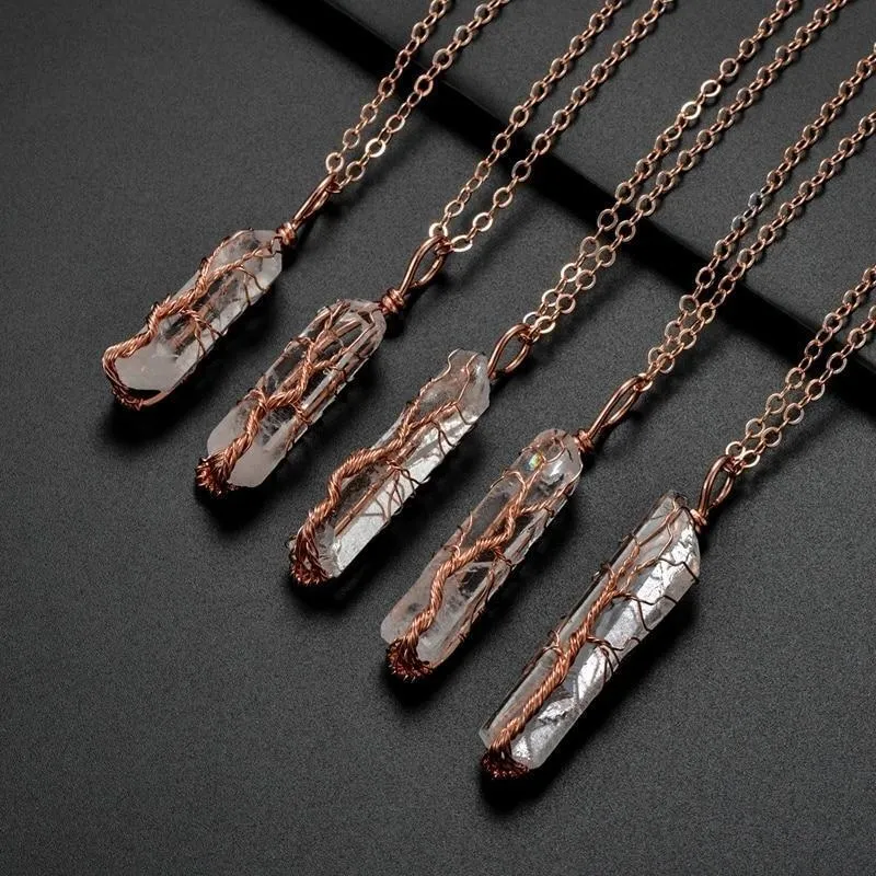 Natural and Rainbow Stone Tree of Life Necklace Crystal Chakra Protection Necklace