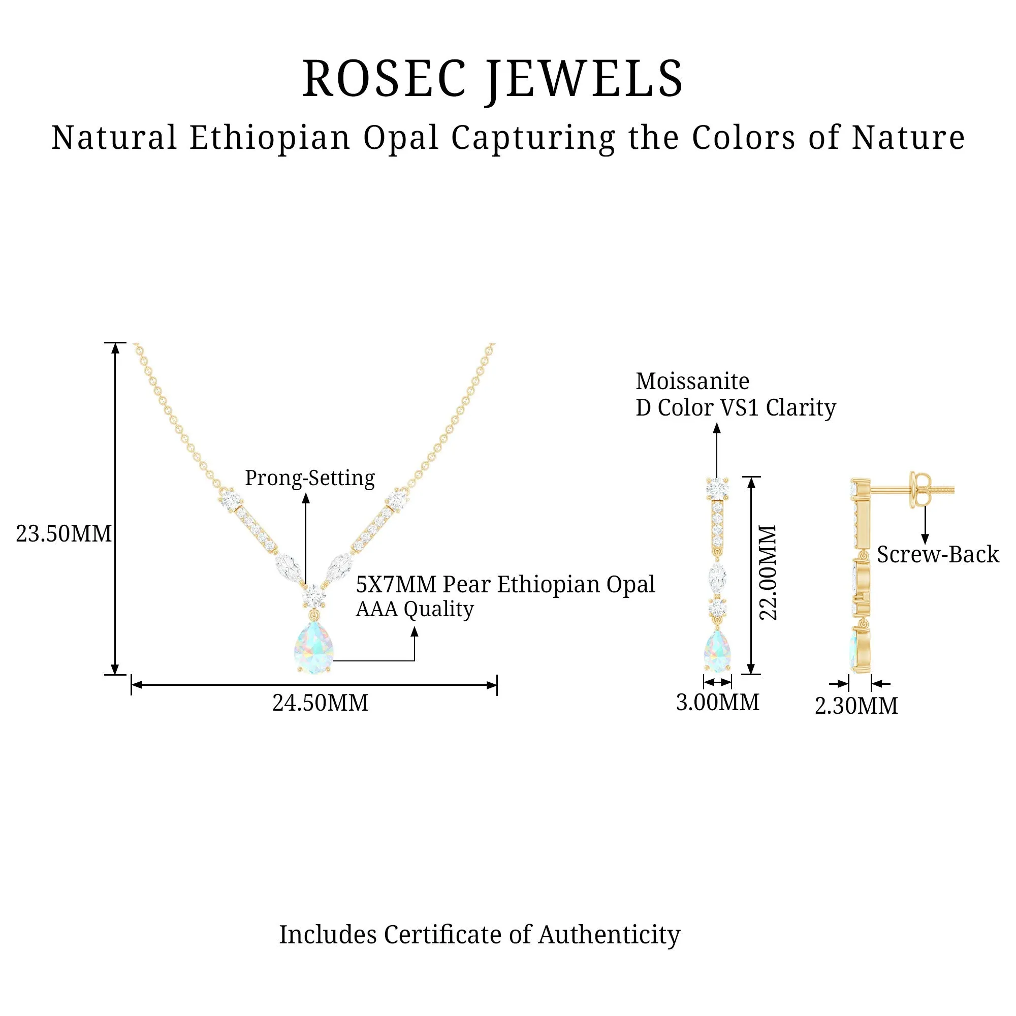 Natural Ethiopian Opal and Moissanite Teardrop Jewelry Set