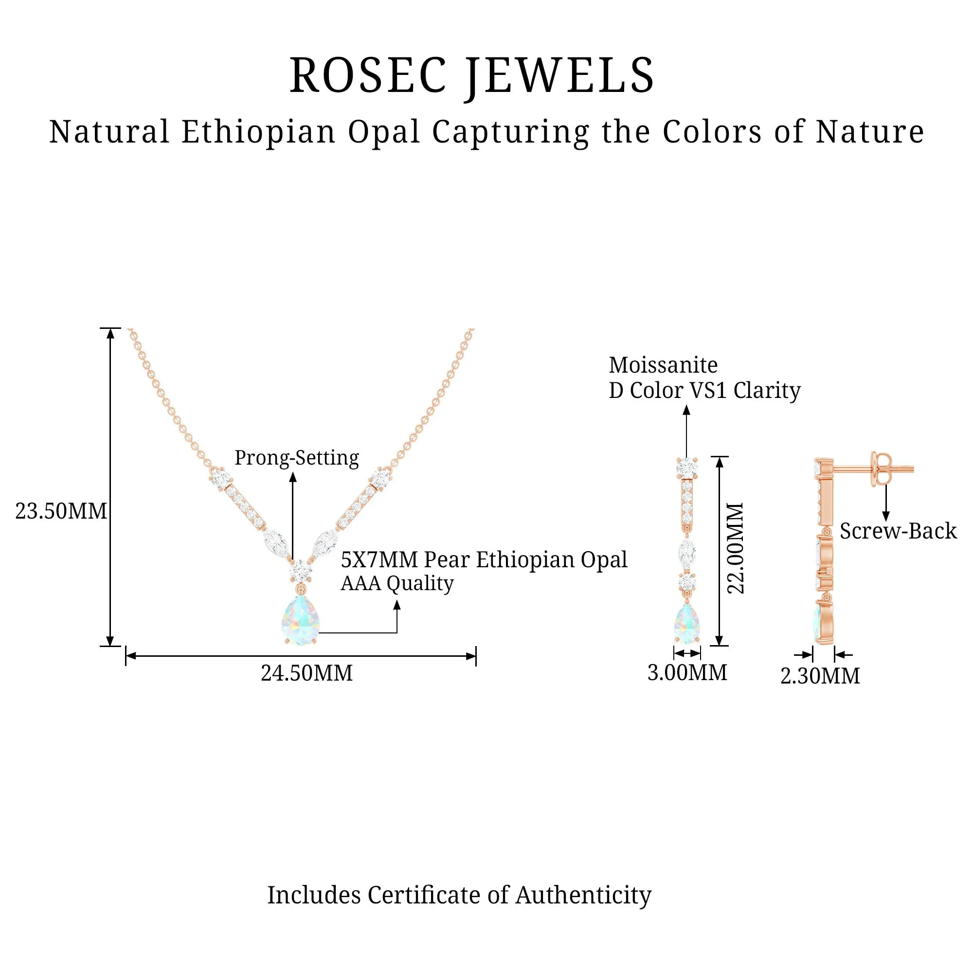 Natural Ethiopian Opal and Moissanite Teardrop Jewelry Set