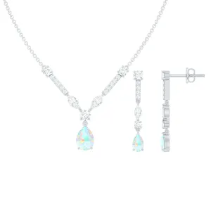 Natural Ethiopian Opal and Moissanite Teardrop Jewelry Set