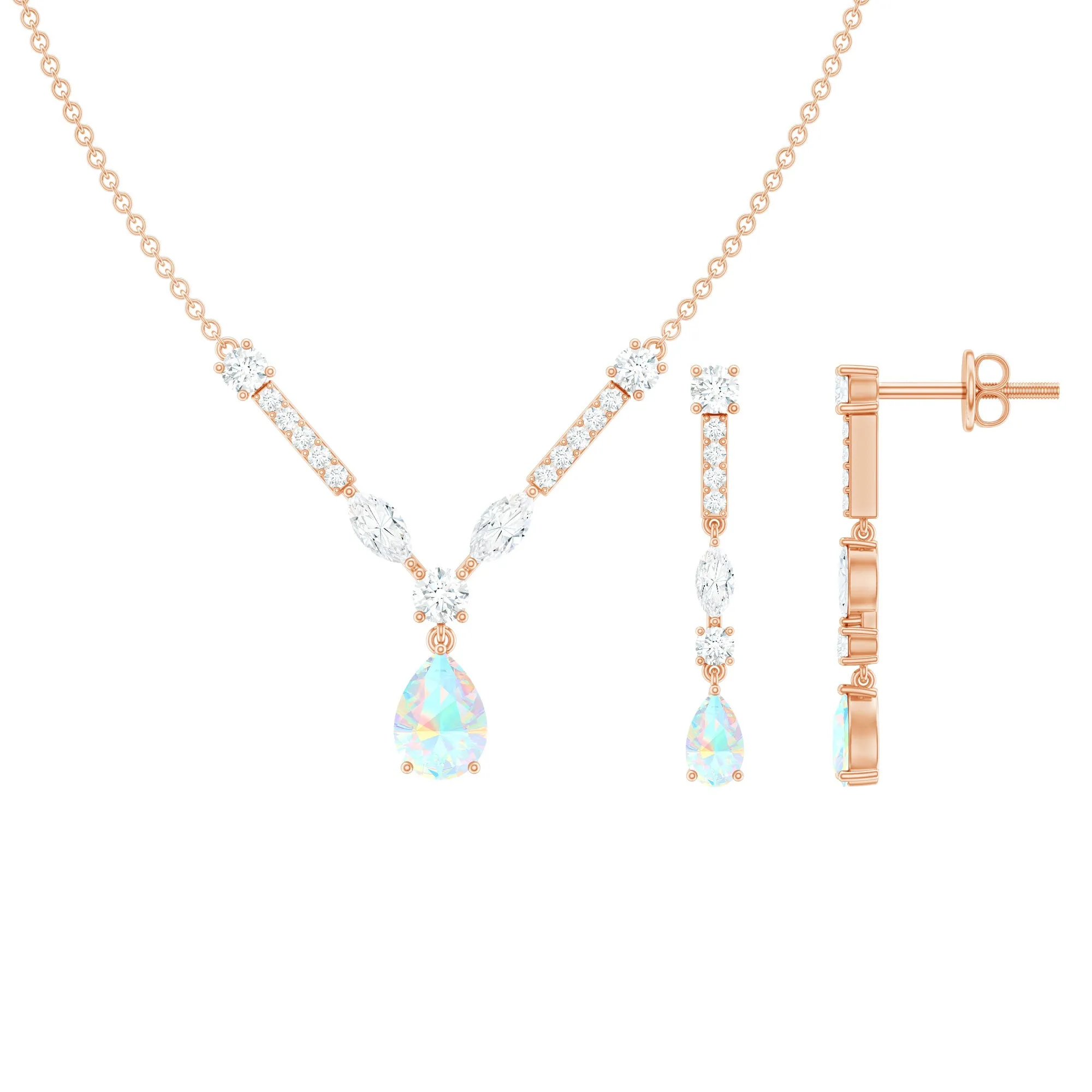 Natural Ethiopian Opal and Moissanite Teardrop Jewelry Set