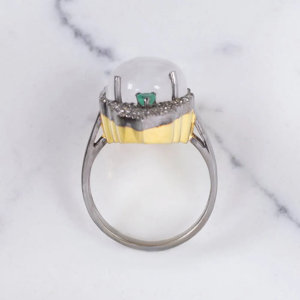 NATURAL MOONSTONE DIAMOND COCKTAIL RING CABOCHON BOHO STYLE STATEMENT BIG OVAL