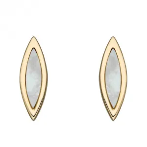 Navette Mother of Pearl Yellow Gold Stud Earrings GE2377W
