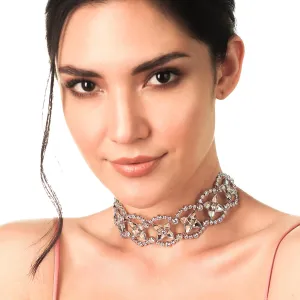 Nazm Elegant Mirror & CZ Choker In SIlver
