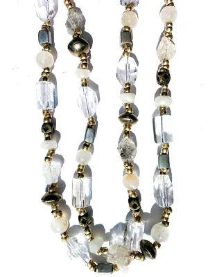 Necklace Faceted Quartz Crystal Moonstone And Sterling Silver