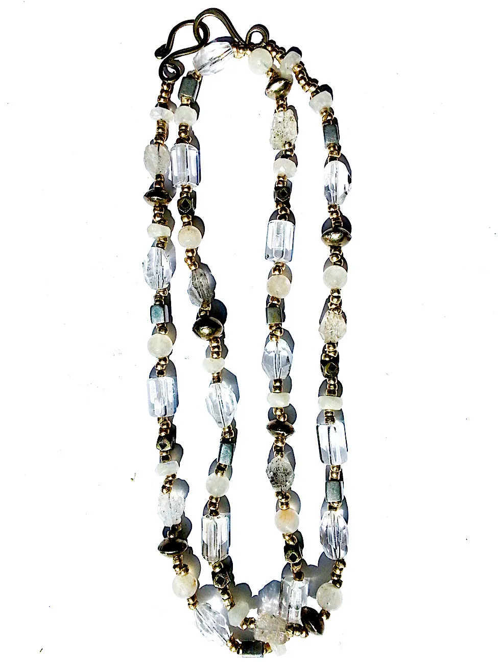 Necklace Faceted Quartz Crystal Moonstone And Sterling Silver