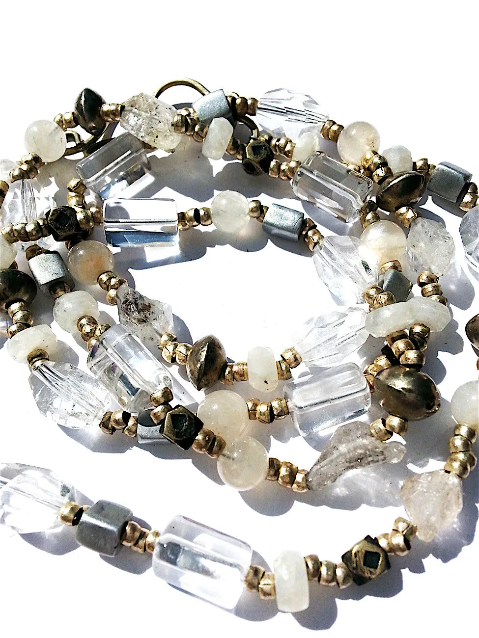 Necklace Faceted Quartz Crystal Moonstone And Sterling Silver