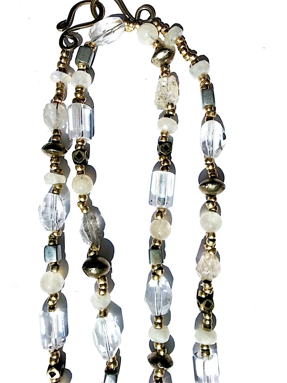 Necklace Faceted Quartz Crystal Moonstone And Sterling Silver