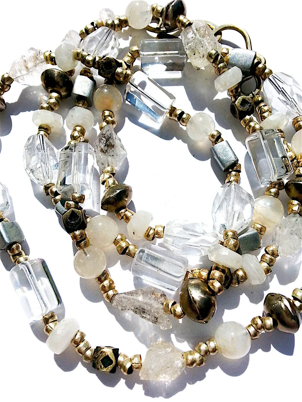 Necklace Faceted Quartz Crystal Moonstone And Sterling Silver