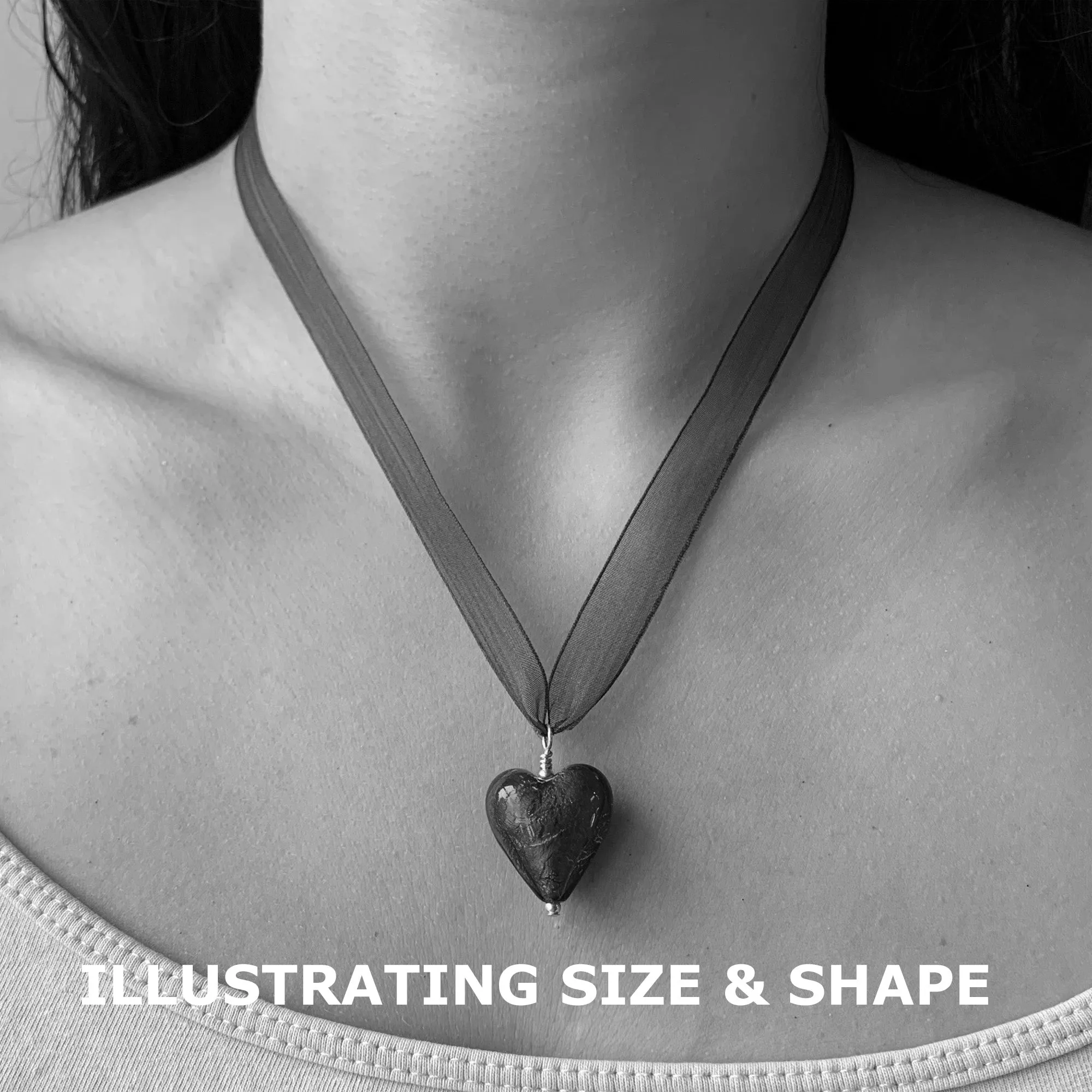 Necklace with sea green (jade, teal) Murano glass medium heart pendant on ribbon