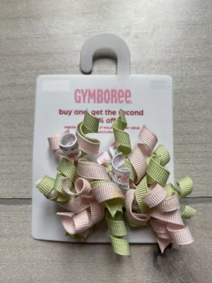NEW Gymboree Pink & Green Floral Curly Ribbon Plastic Barrette Style Hairbows