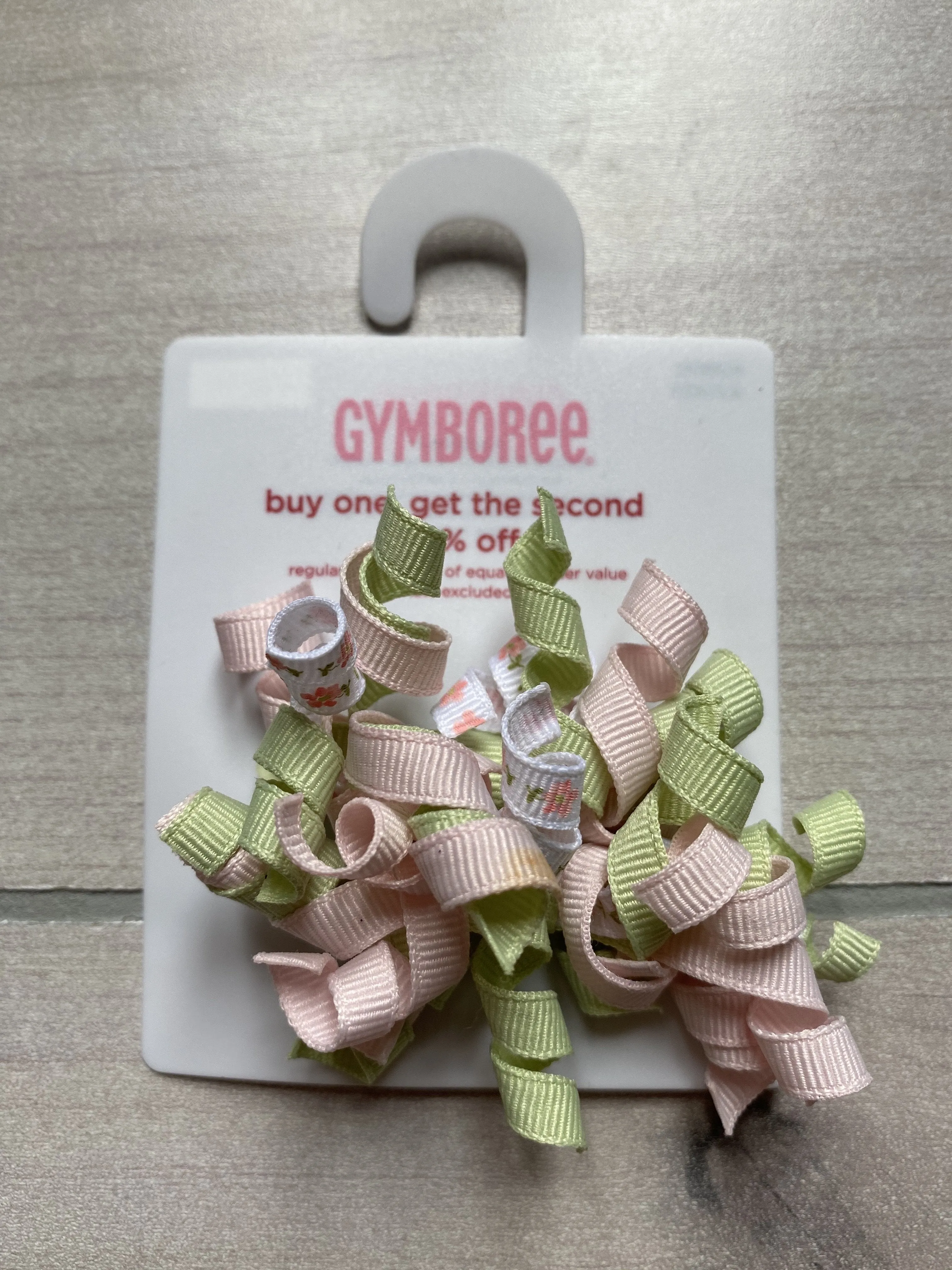 NEW Gymboree Pink & Green Floral Curly Ribbon Plastic Barrette Style Hairbows