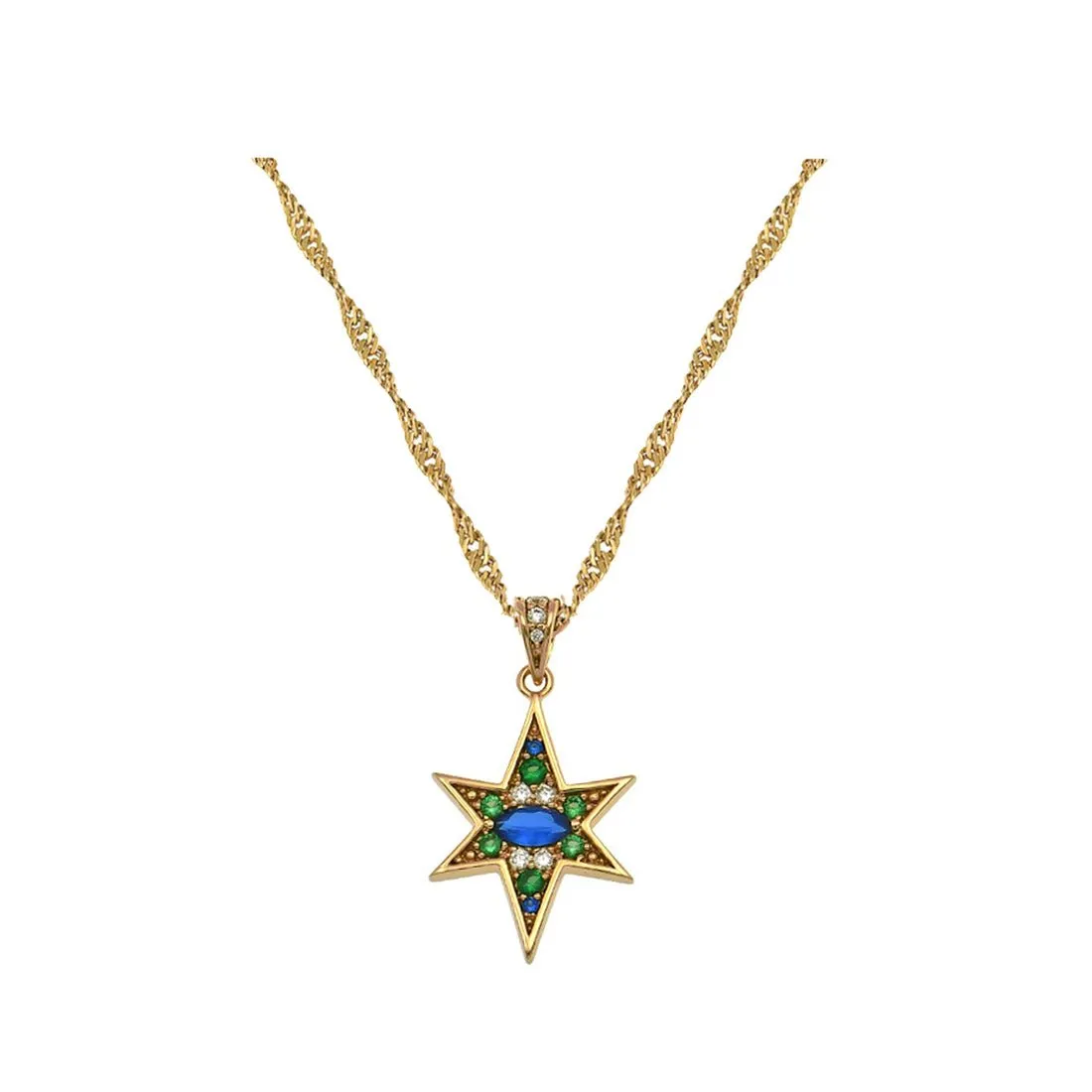 Nova North Star Necklace Sapphire, Emerald CZ and Gold