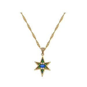 Nova North Star Necklace Sapphire, Emerald CZ and Gold