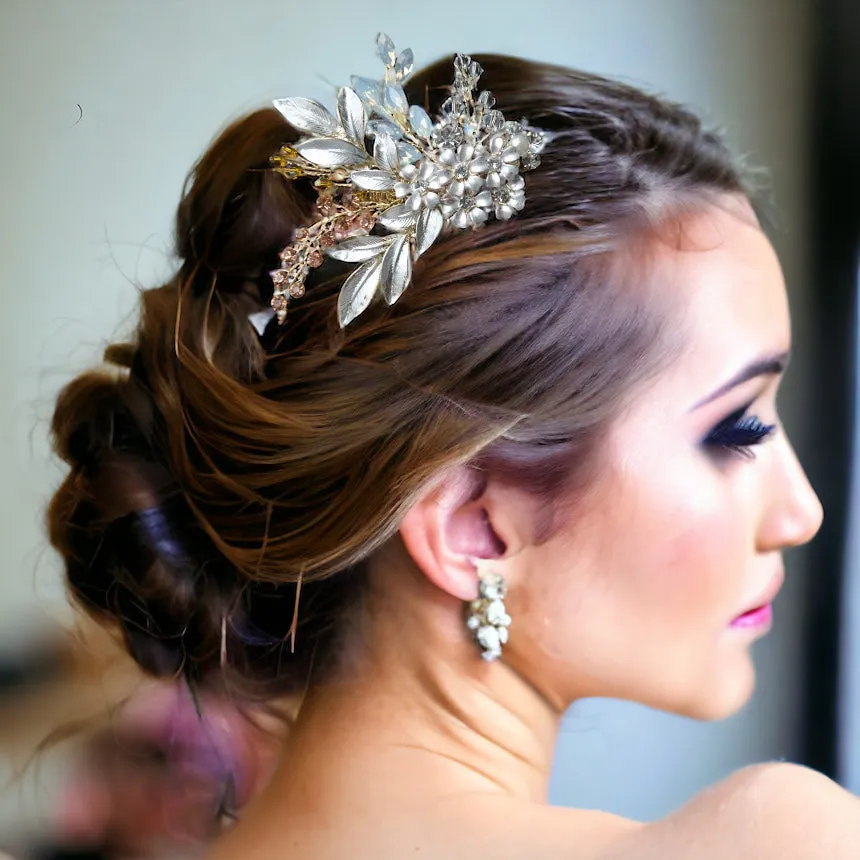 Nuance Flowers Fiesta Handmade Bridal Headpiece in Opal and Soft Gold Tones