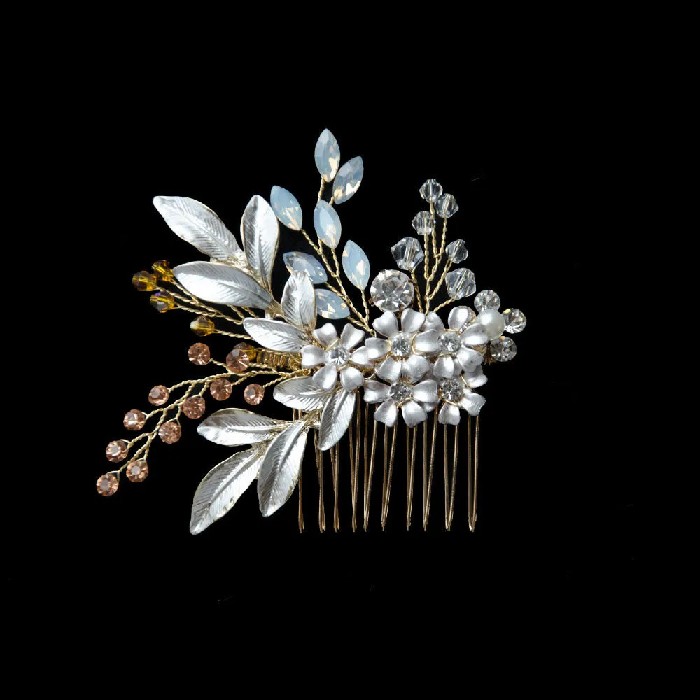 Nuance Flowers Fiesta Handmade Bridal Headpiece in Opal and Soft Gold Tones
