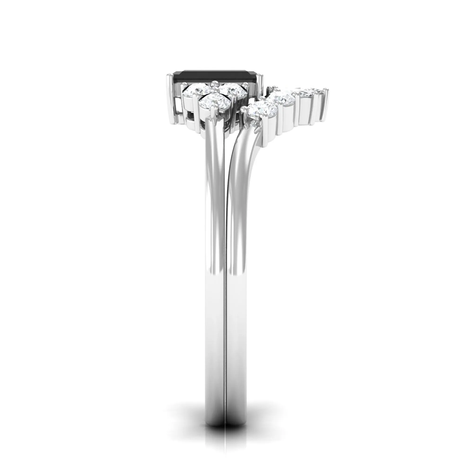 Octagon Black Onyx Solitaire Stackable Ring Set with Diamond