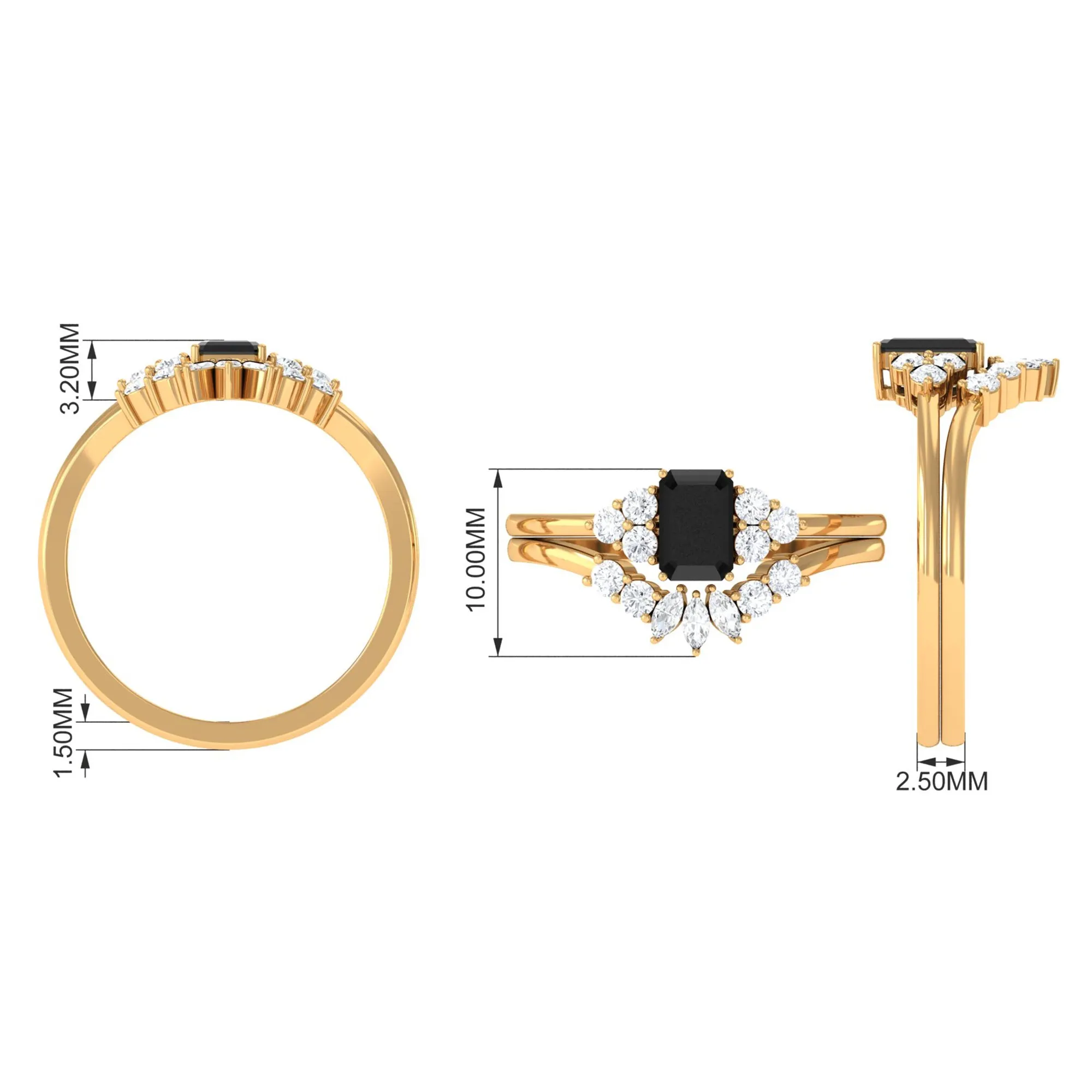 Octagon Black Onyx Solitaire Stackable Ring Set with Diamond