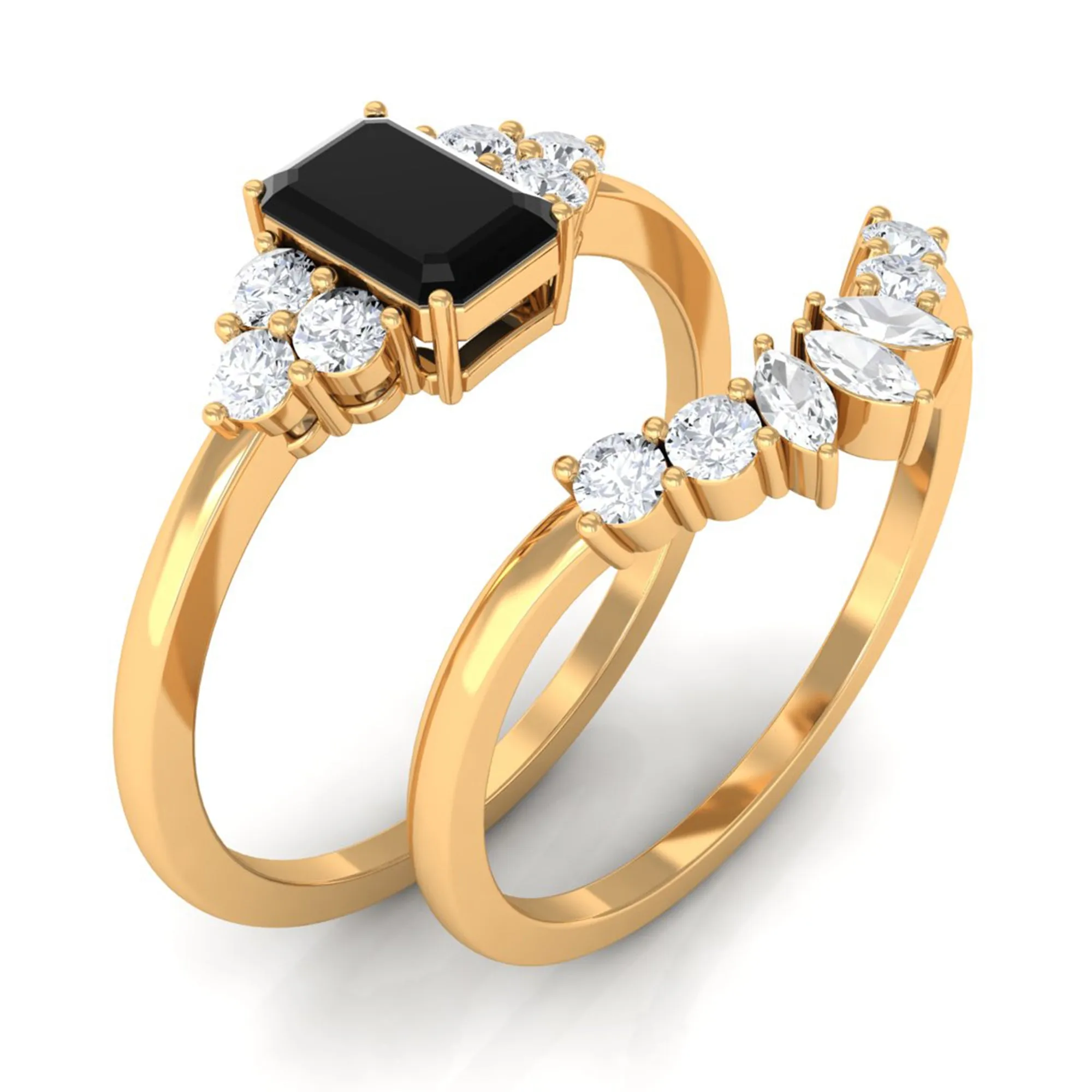 Octagon Black Onyx Solitaire Stackable Ring Set with Diamond