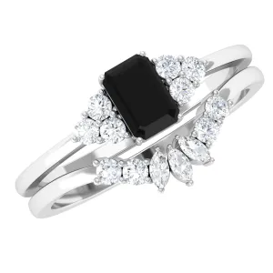 Octagon Black Onyx Solitaire Stackable Ring Set with Diamond