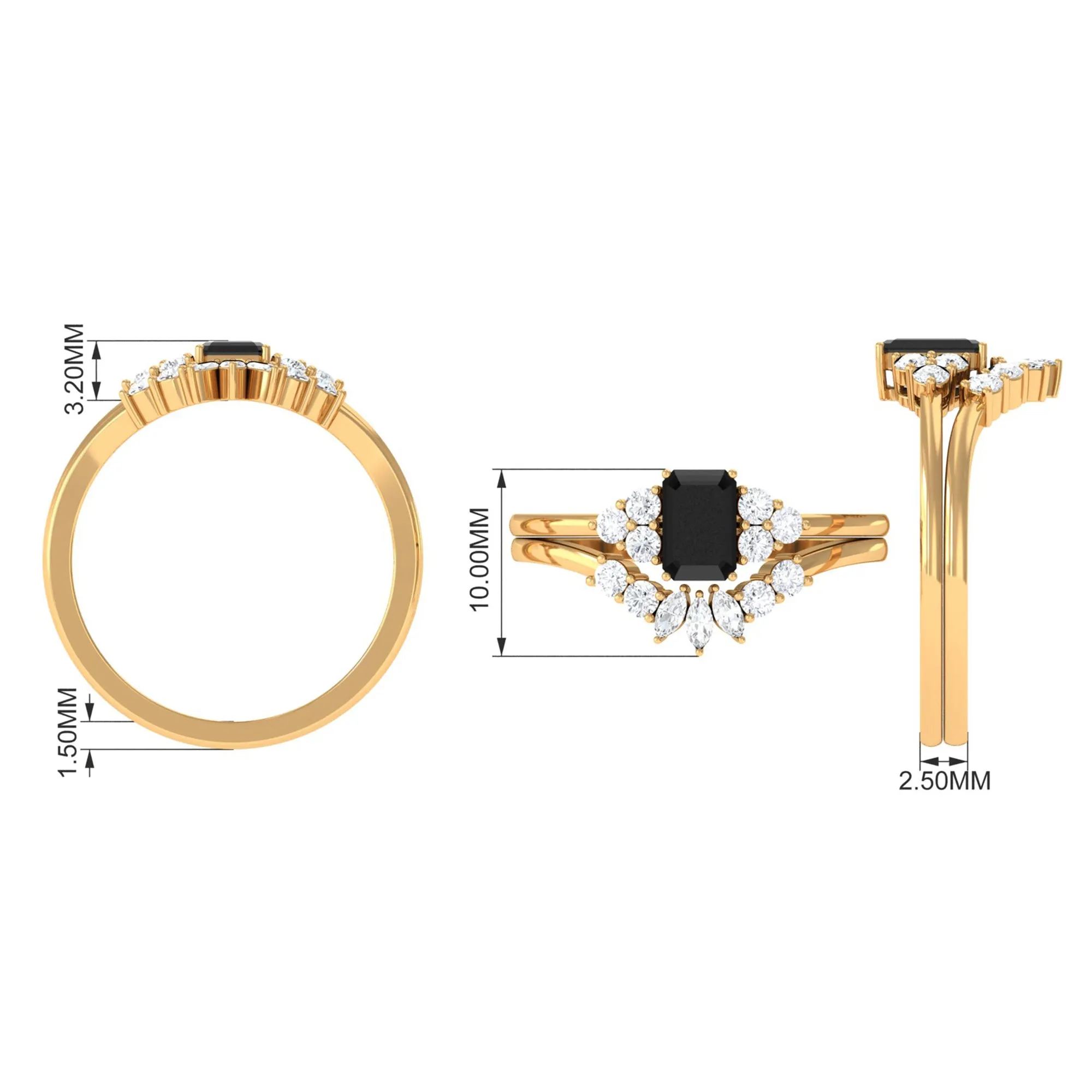 Octagon Black Onyx Solitaire Stackable Ring Set with Diamond