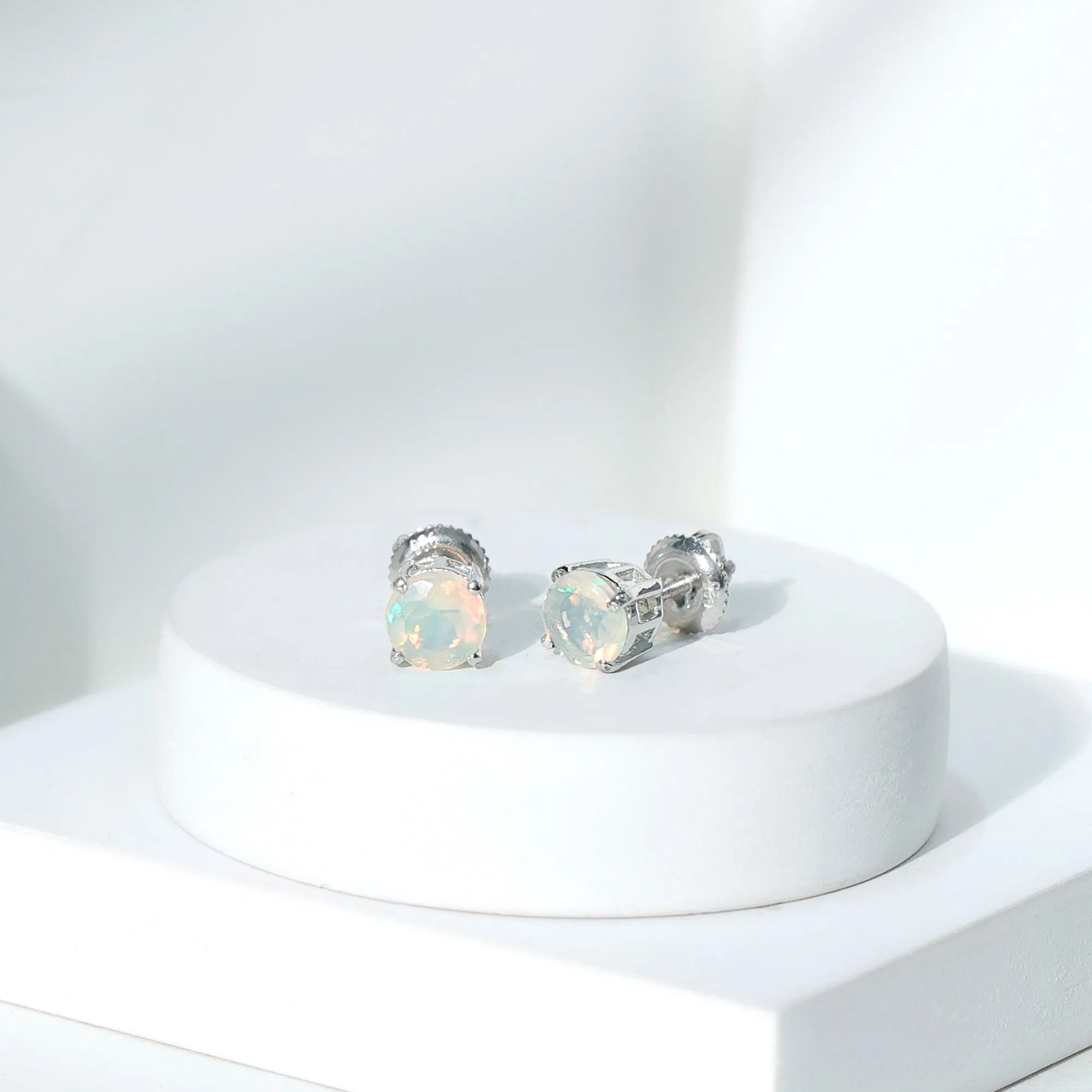 October Birthstone Ethiopian Opal Solitaire Stud Earring