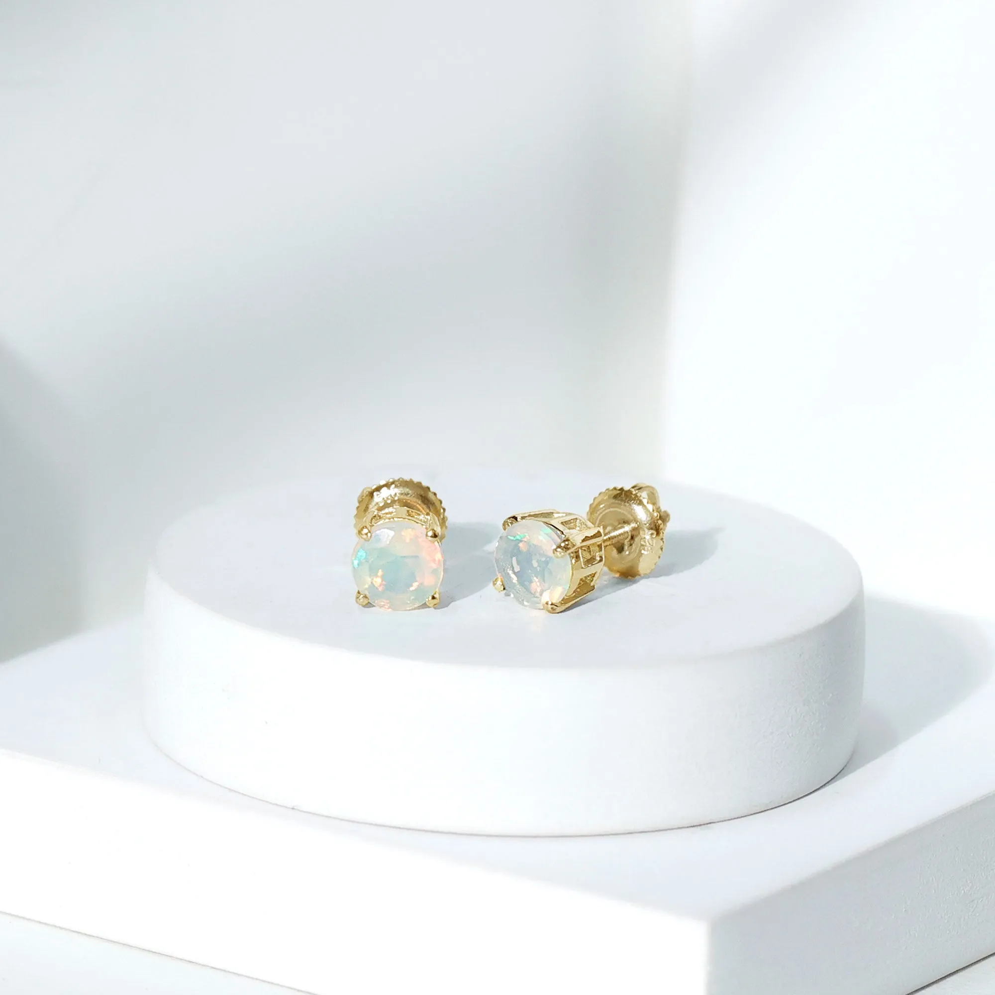 October Birthstone Ethiopian Opal Solitaire Stud Earring