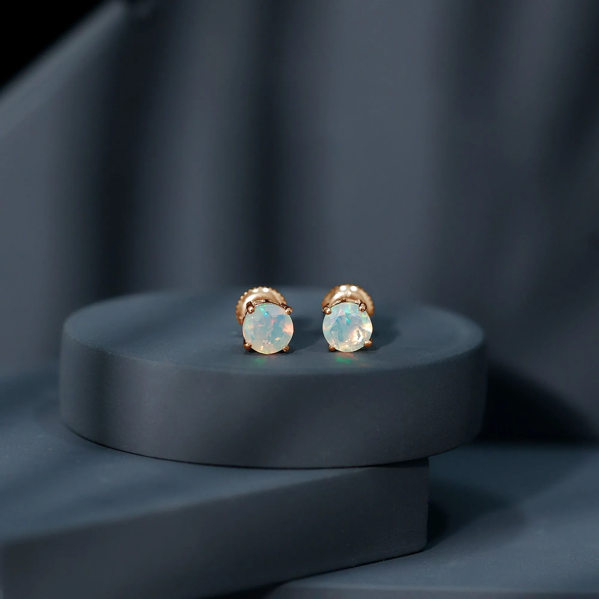 October Birthstone Ethiopian Opal Solitaire Stud Earring