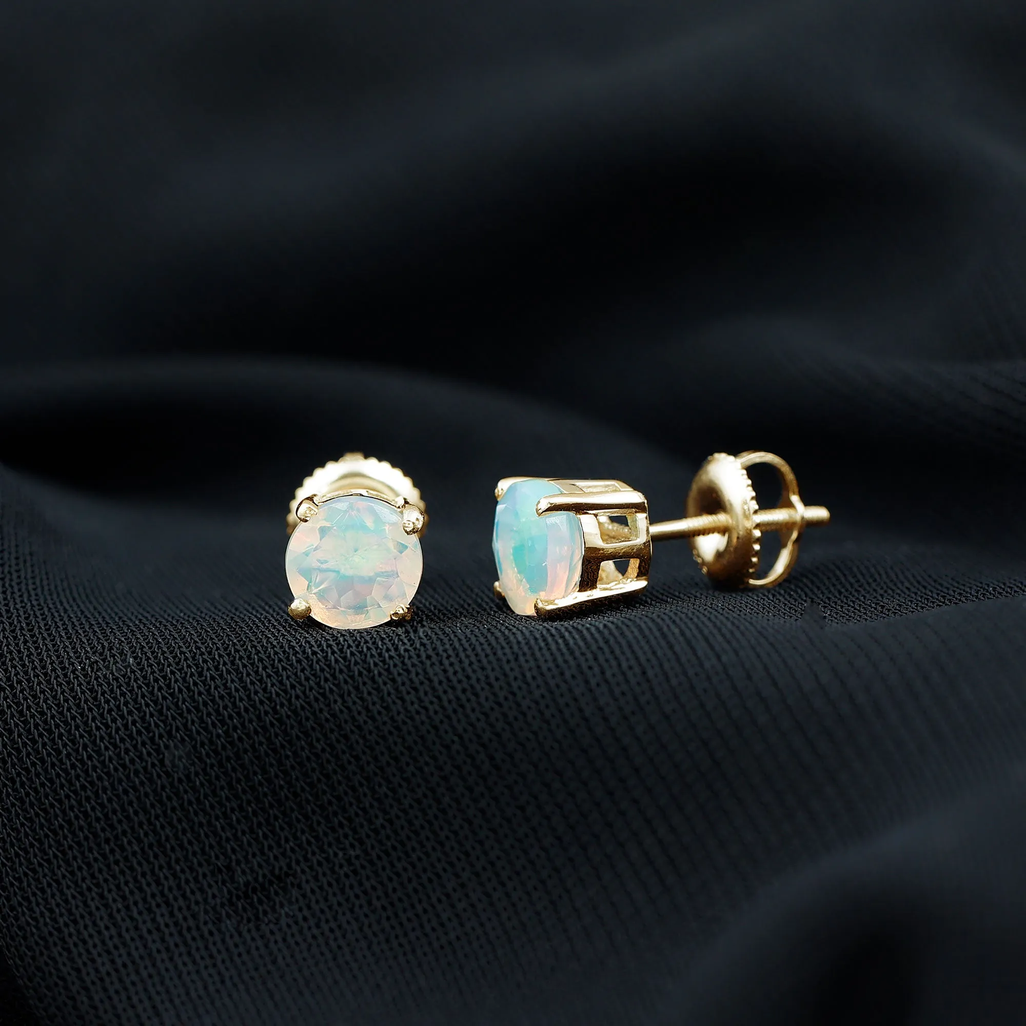 October Birthstone Ethiopian Opal Solitaire Stud Earring