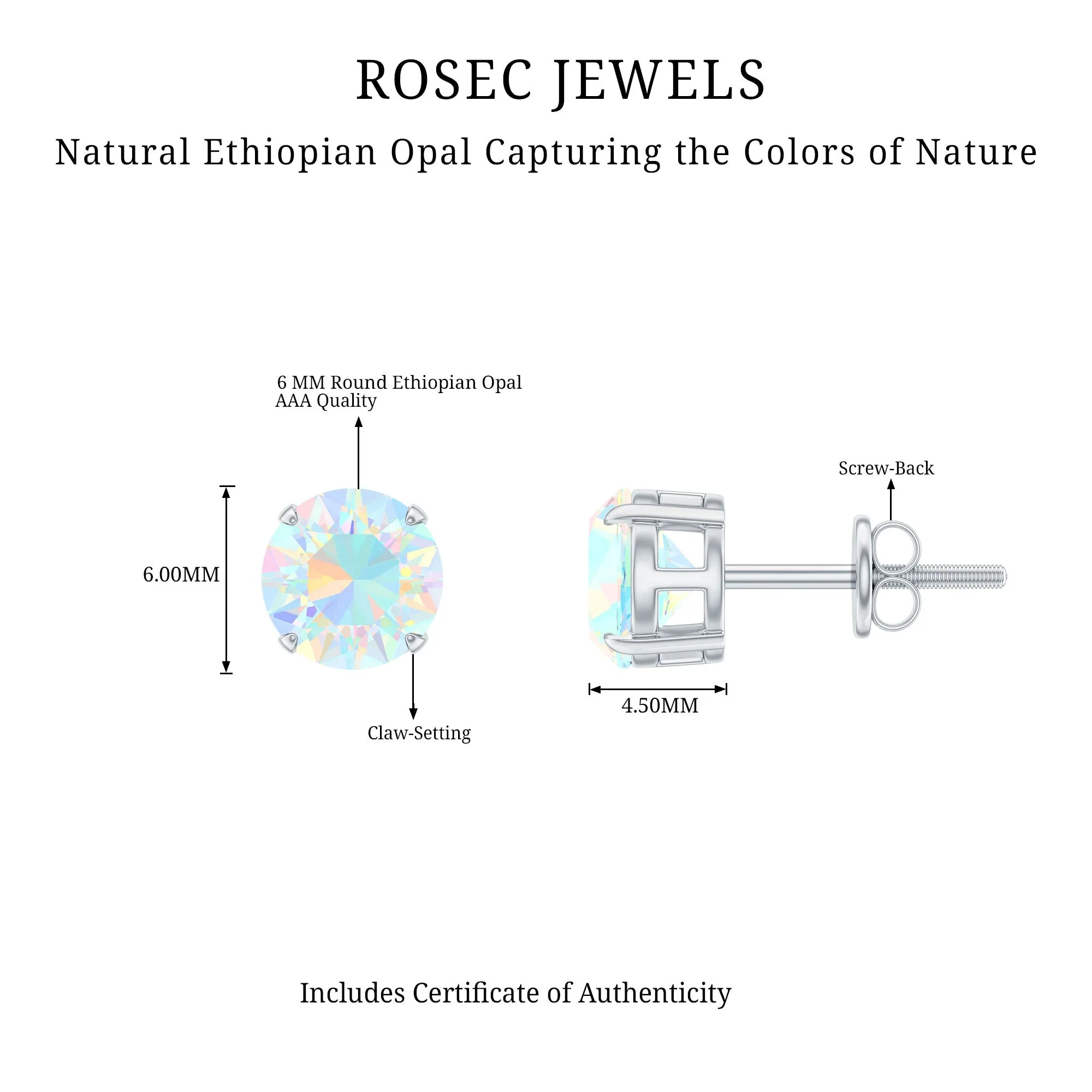 October Birthstone Ethiopian Opal Solitaire Stud Earring