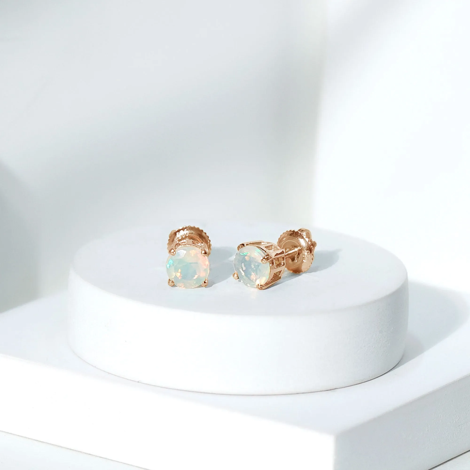 October Birthstone Ethiopian Opal Solitaire Stud Earring