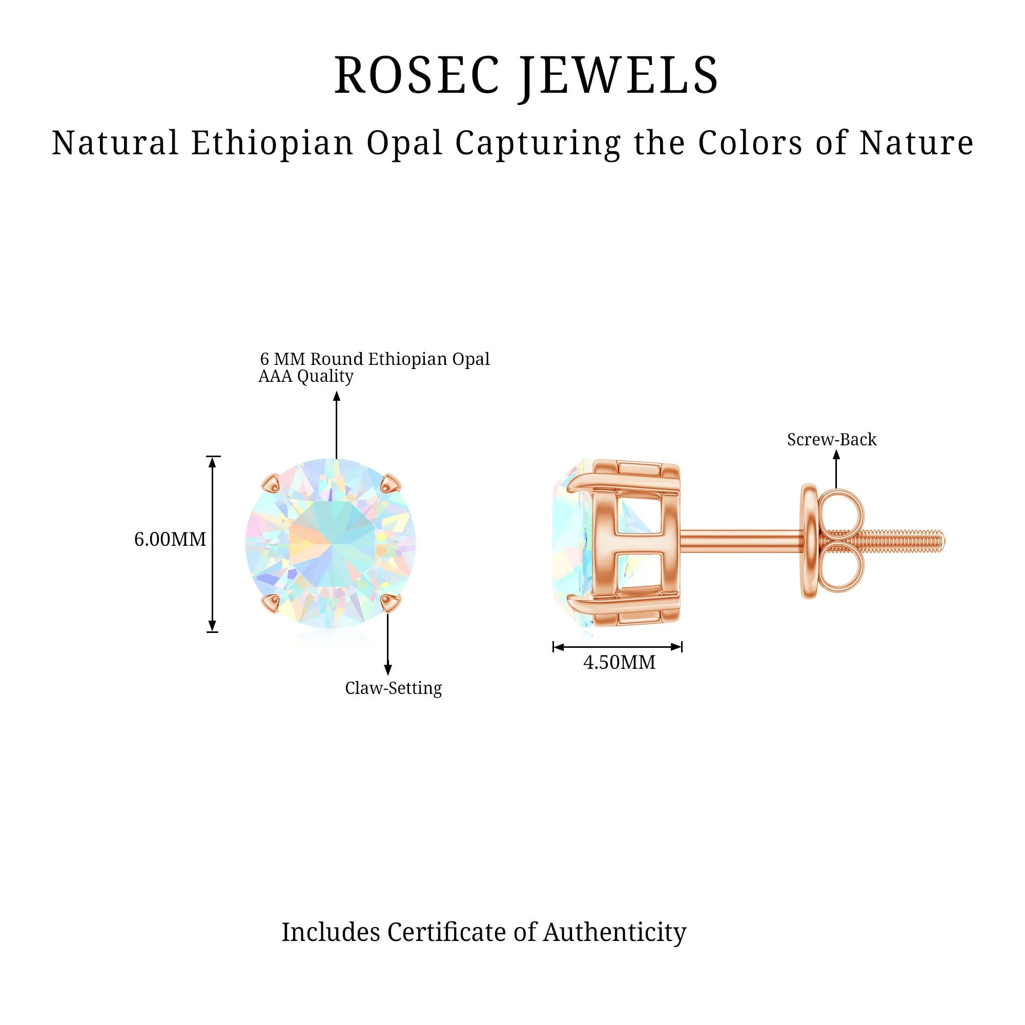October Birthstone Ethiopian Opal Solitaire Stud Earring
