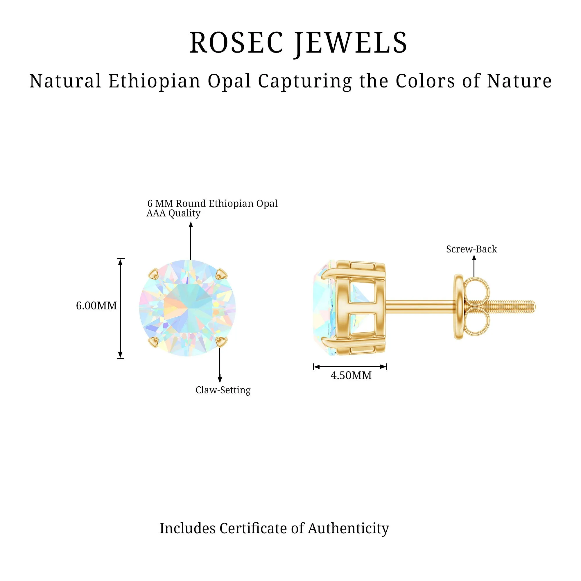 October Birthstone Ethiopian Opal Solitaire Stud Earring