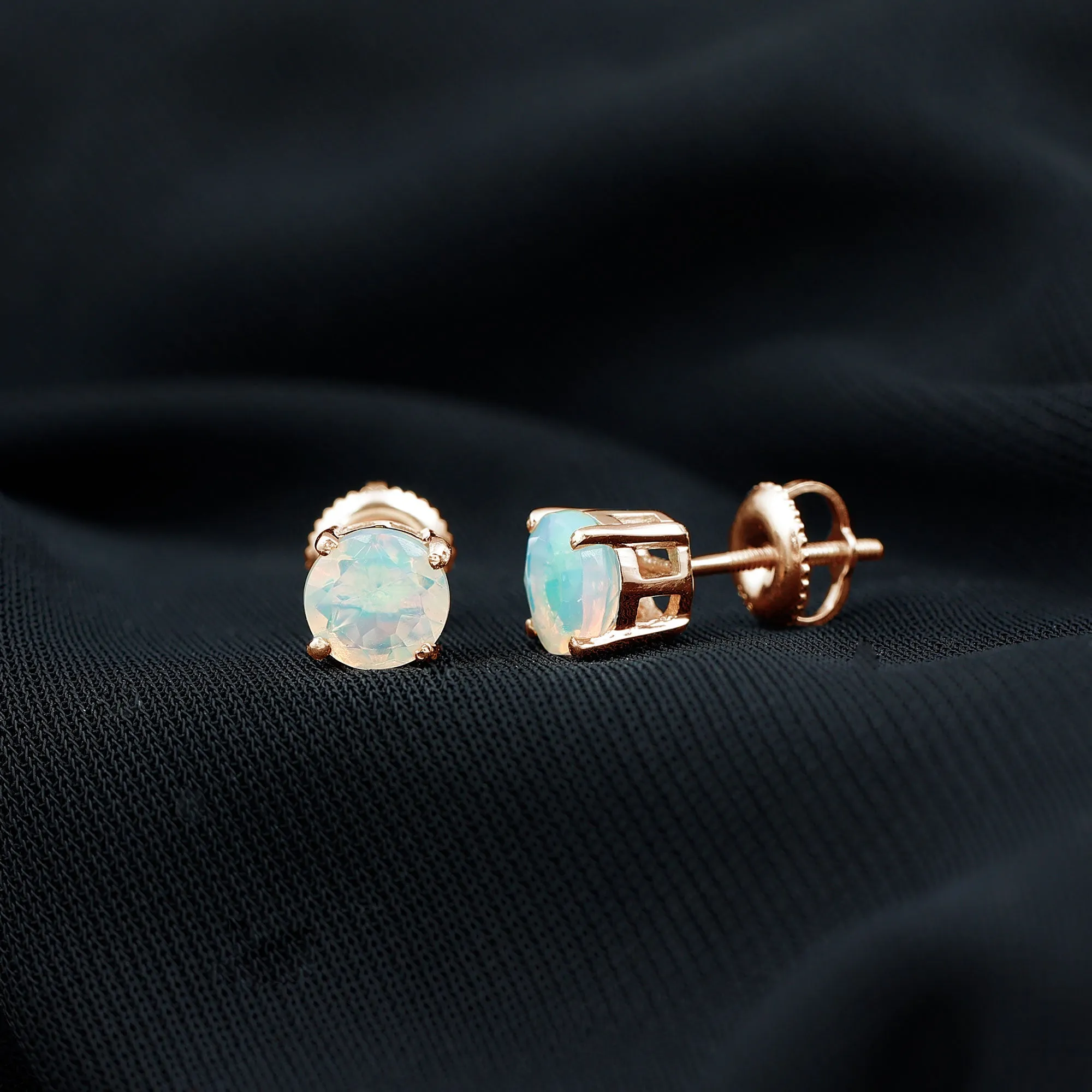 October Birthstone Ethiopian Opal Solitaire Stud Earring