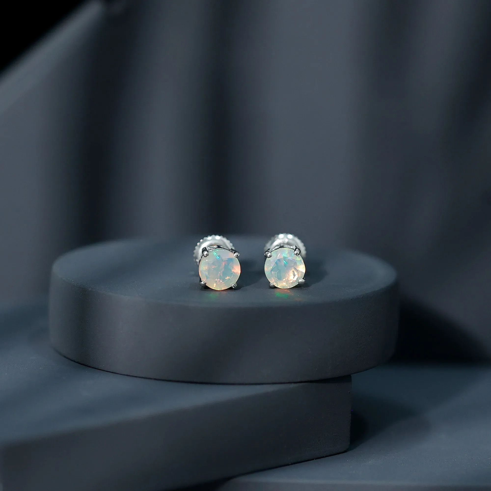 October Birthstone Ethiopian Opal Solitaire Stud Earring