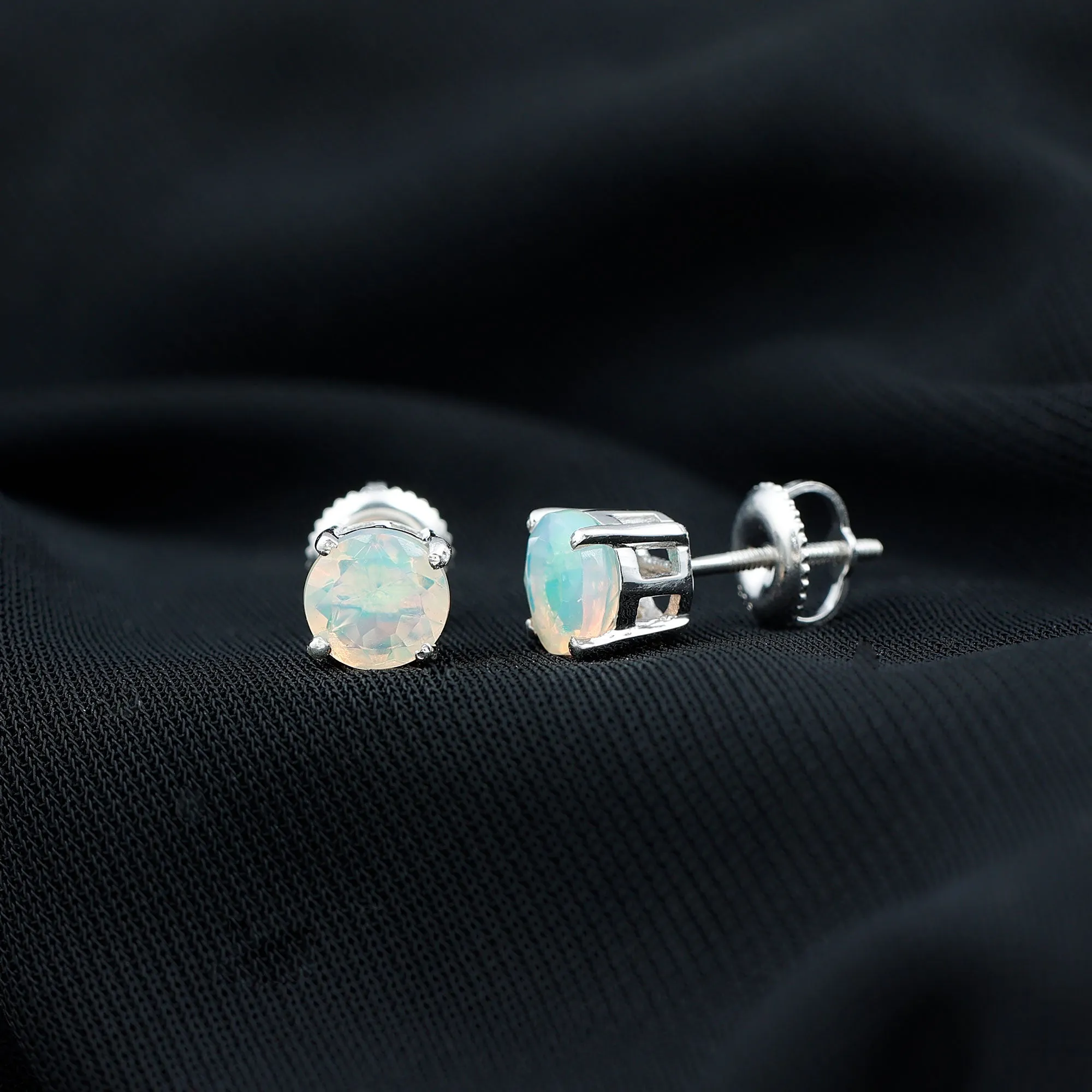 October Birthstone Ethiopian Opal Solitaire Stud Earring