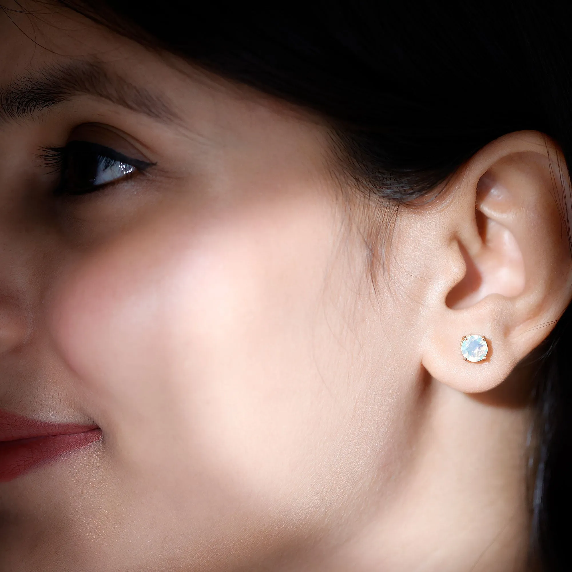 October Birthstone Ethiopian Opal Solitaire Stud Earring
