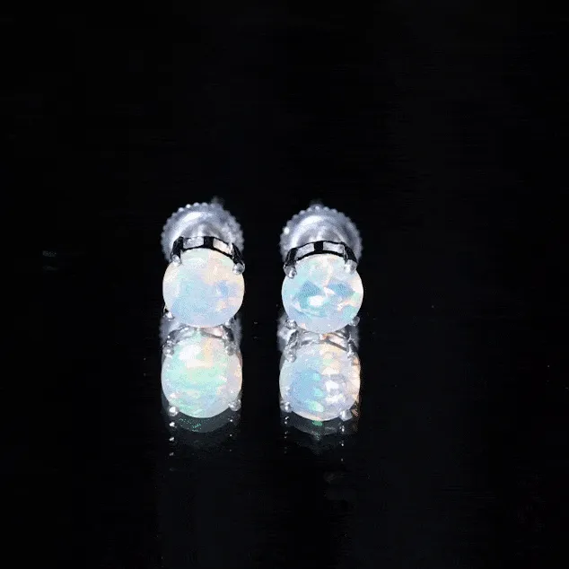 October Birthstone Ethiopian Opal Solitaire Stud Earring