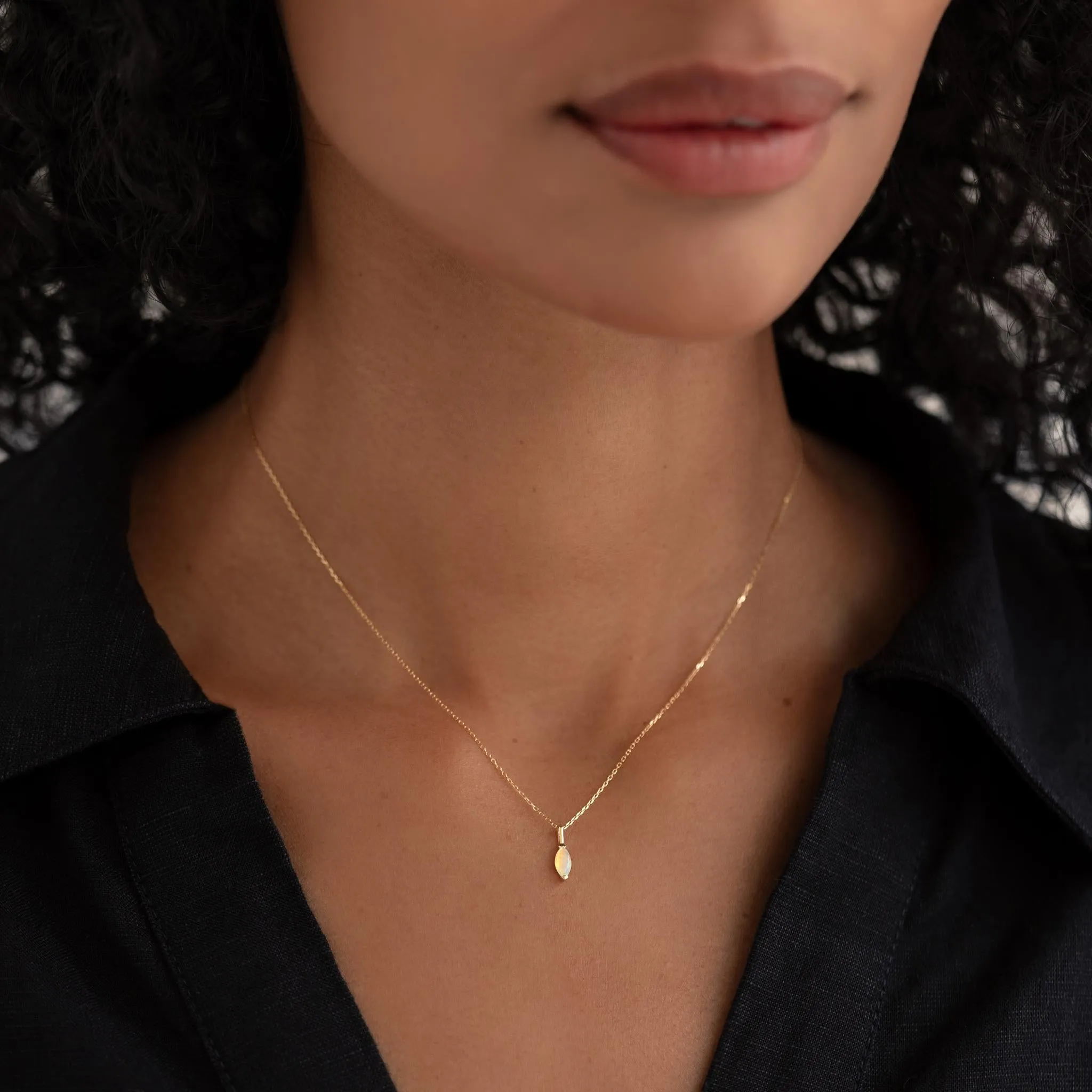 October Birthstone Pendant 14k Gold - Opal