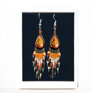 OldTribes™ Small Sized Southwestern Orange and Red Teardrop Earrings