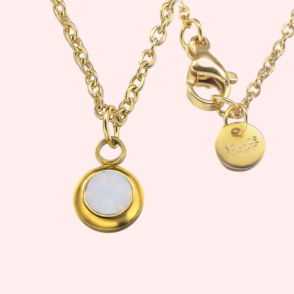 Opal Bezel Set Hypoallergenic Necklace - October