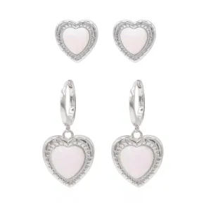 Opal Heart Earring Gift Set | Huggie Hoops & Stud Earrings | 925 Sterling Silver