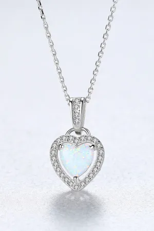 Opal Heart Pendant 925 Sterling Silver Necklace
