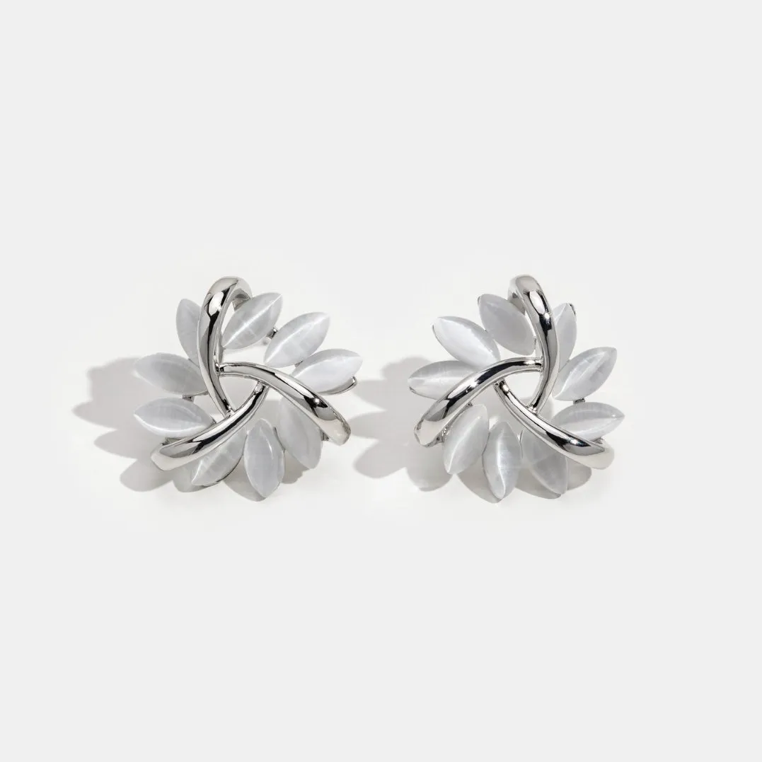 Opal Petal Silver Earrings