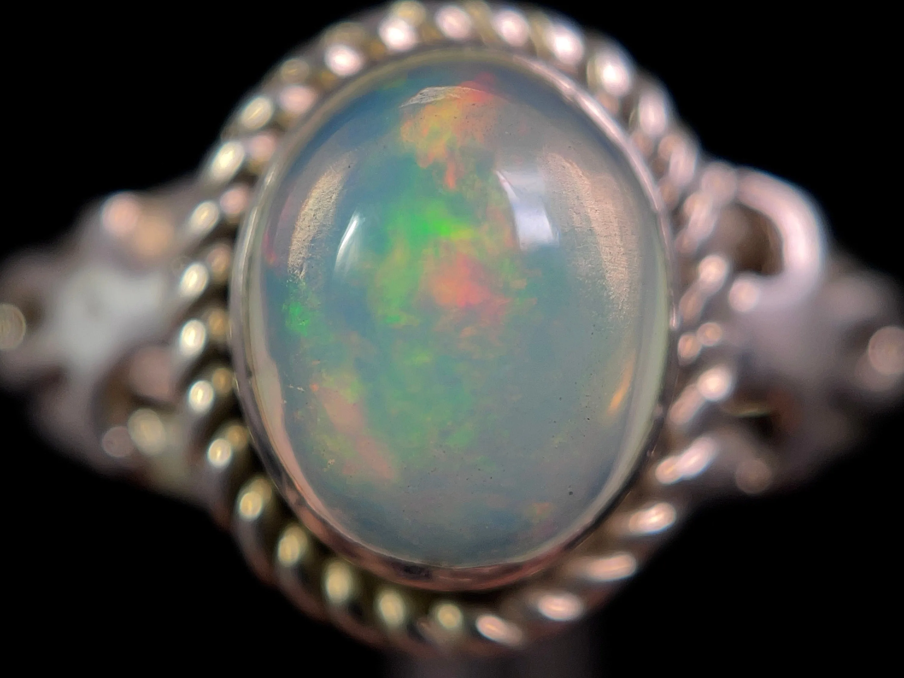 OPAL RING - Sterling Silver, Size 8.5 - Ethiopian Opal Rings for Women, Bridal Jewelry, Welo Opal, 49186