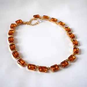 Orange Topaz Collet Necklace - Medium Octagon