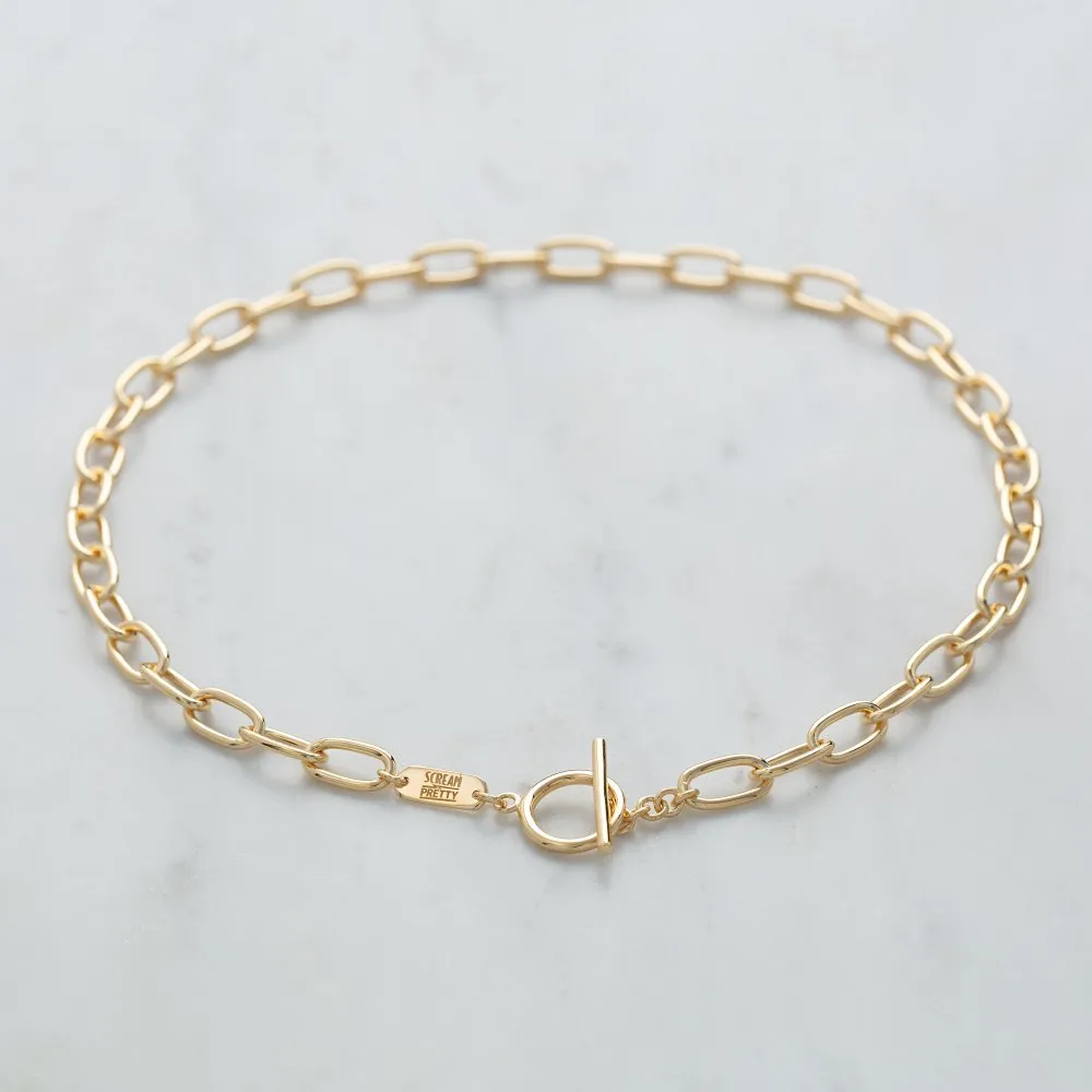Oval Chain Choker with T-Bar Clasp - Gold - SPCKGB155