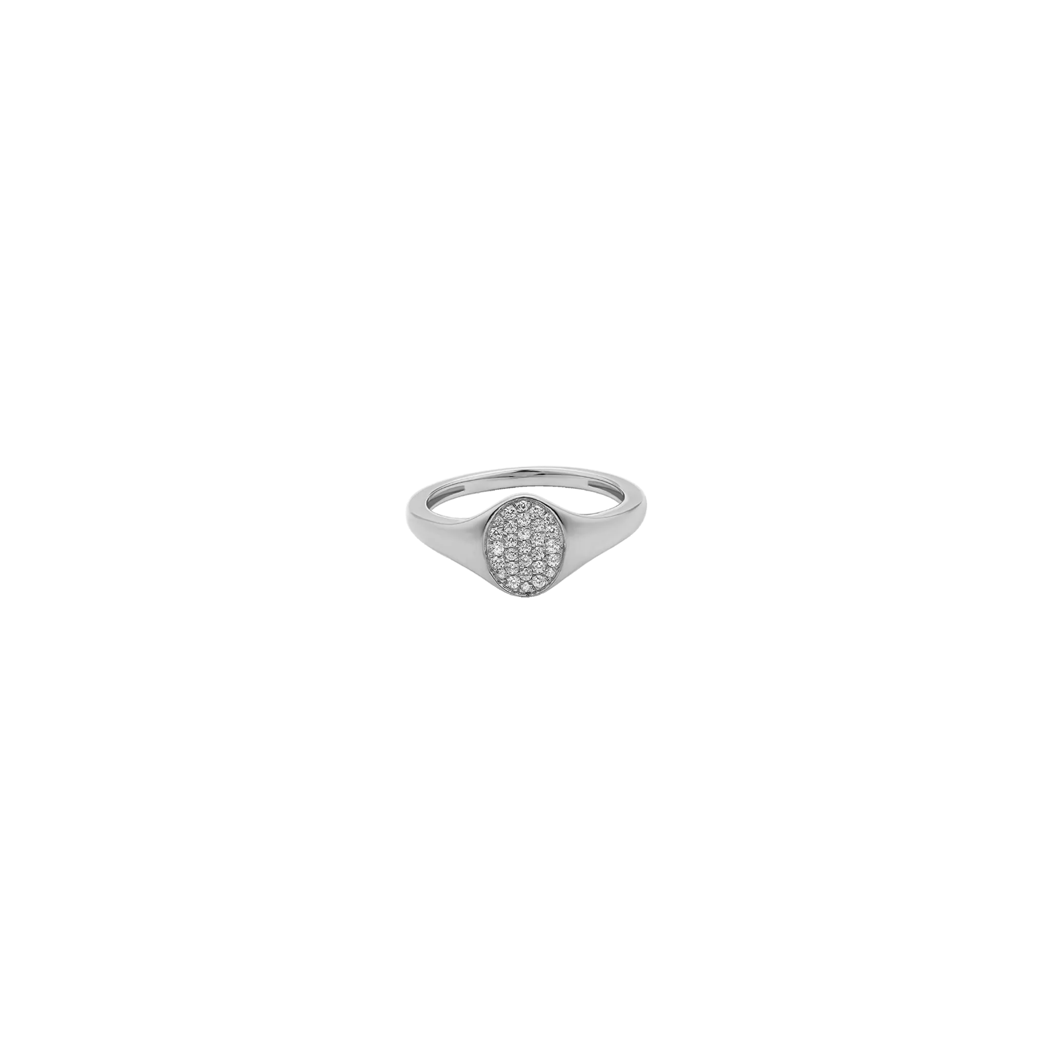 Oval Signet Diamond Ring - 14K White Gold